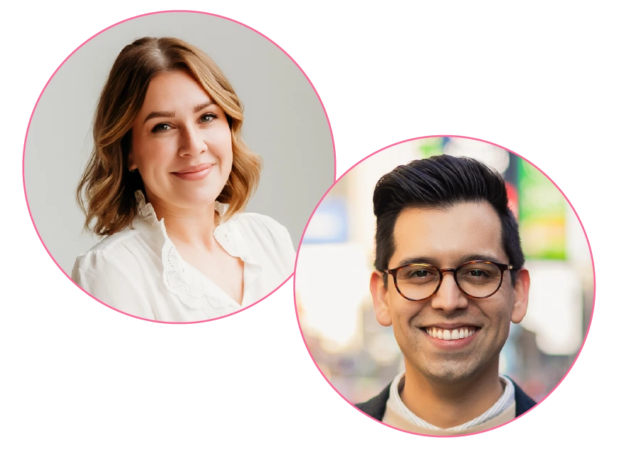 Circular guest portraits of Megan Henshall and Sammy Lopez for ProCast episode 20