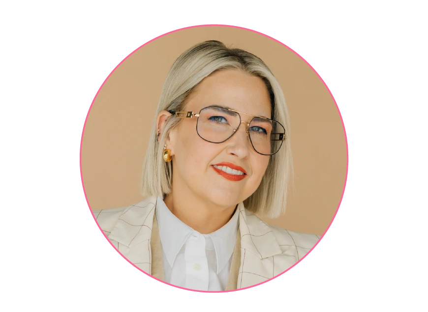 Alyson Strickler-Vazquez in aviator glasses, circular headshot for ProCast Ep 23