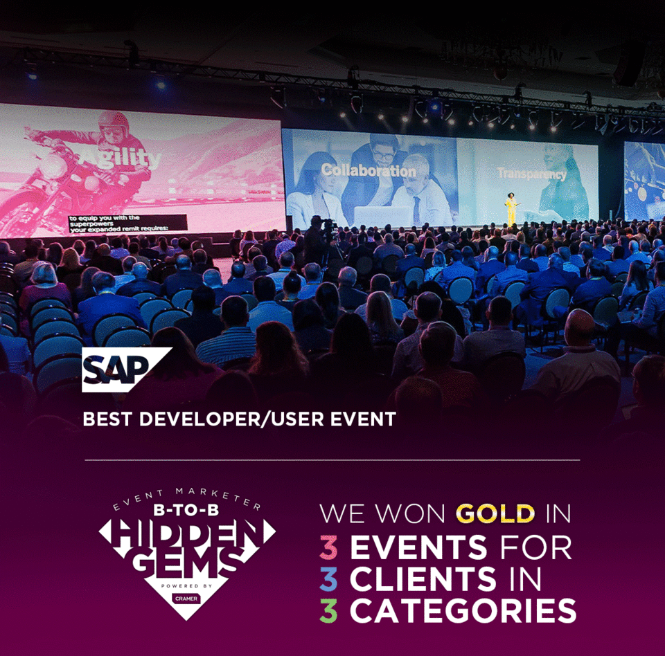 Hidden Gems graphic: SAP Best Developer/User Event and gold in 3 events for 3 clients
