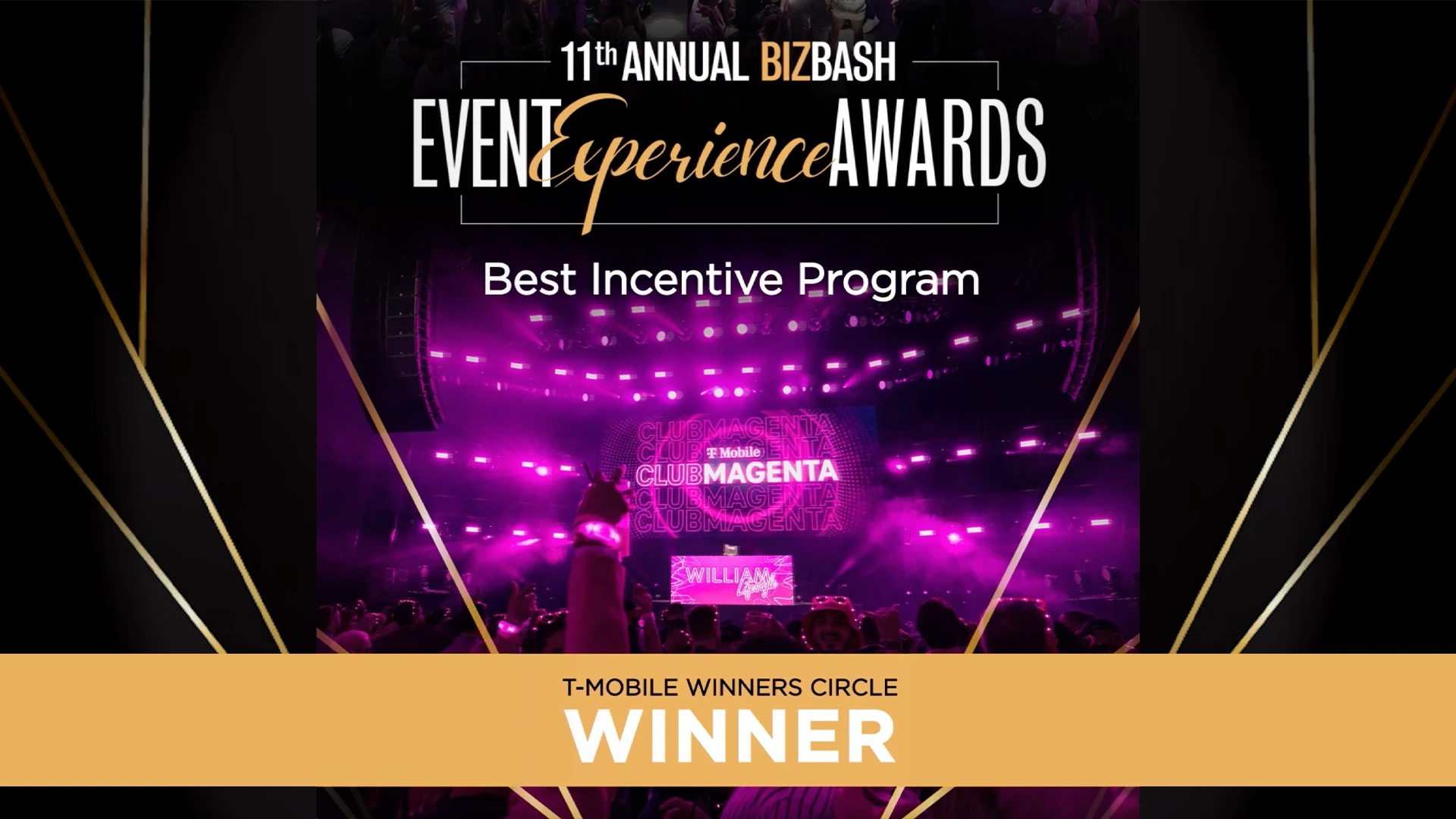BizBash Event Experience Awards graphic naming T-Mobile Winners Circle winner for Best Incentive Program