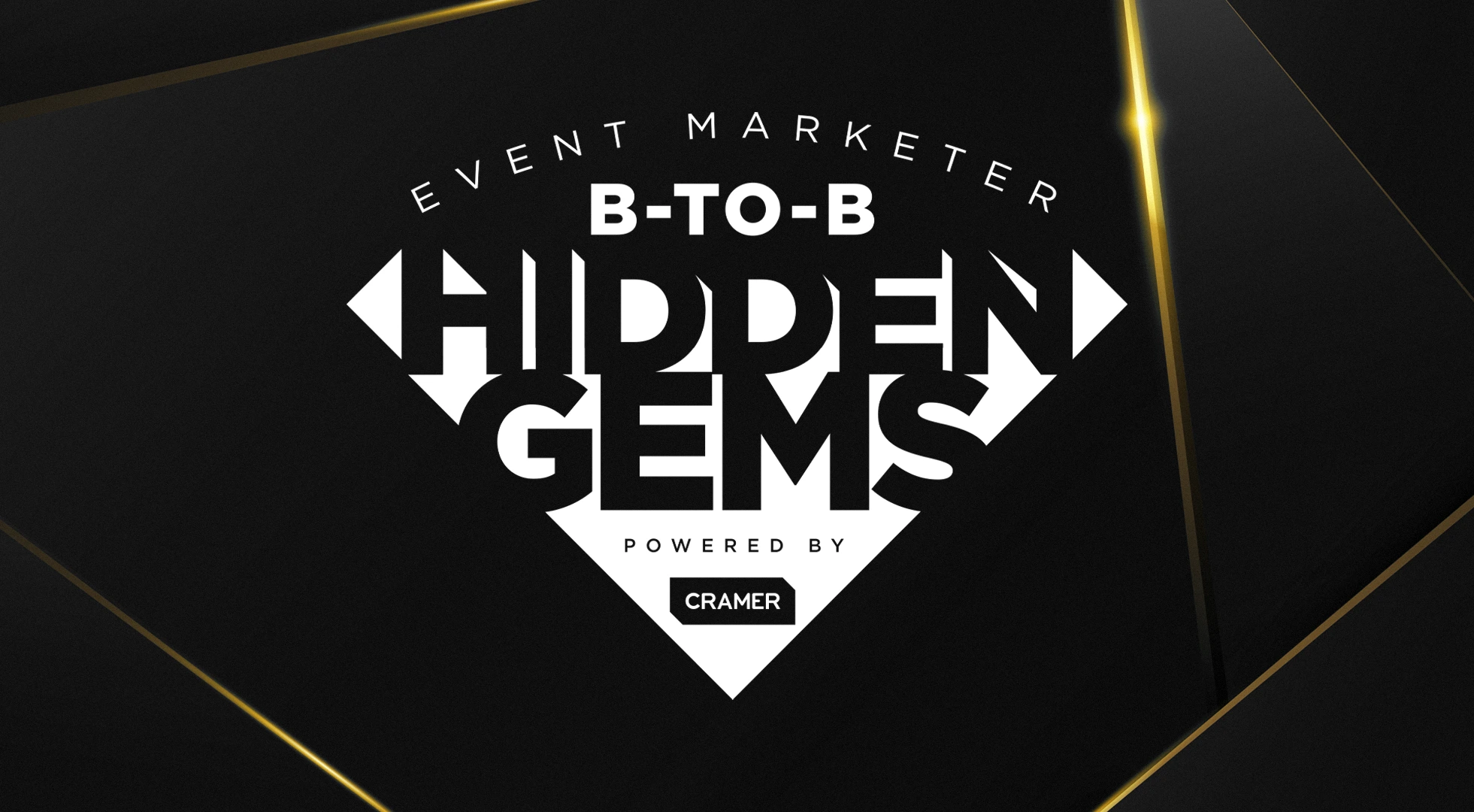 Event Marketer B-to-B Hidden Gems diamond emblem in white and gold on black
